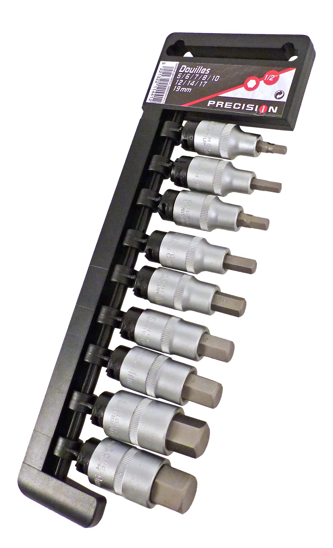 Precision Steel Outillage à main 9 douilles hexagonales 5-19mm 1/2"
