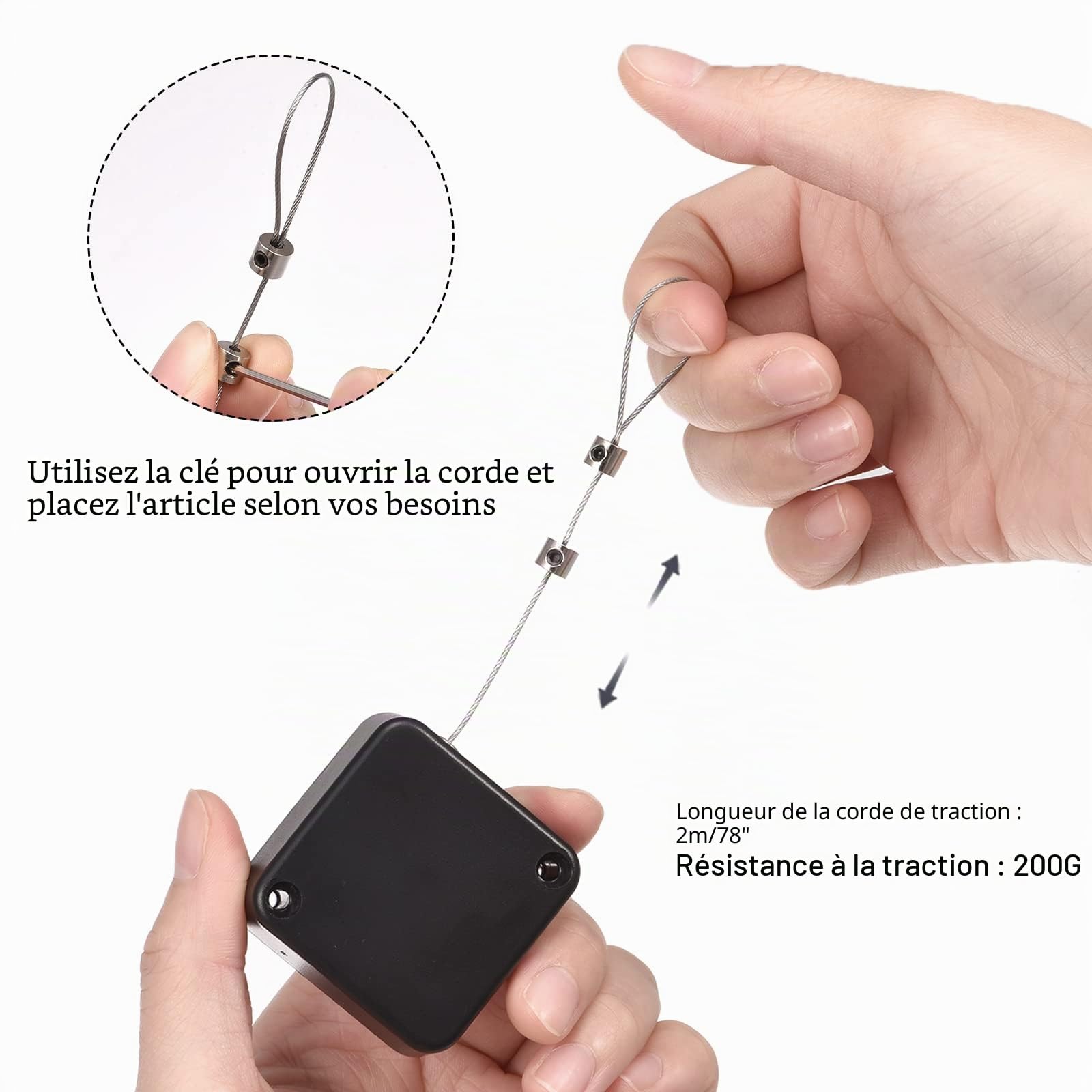 sourcing map serrure câble rétractable 2 m noire 200 g