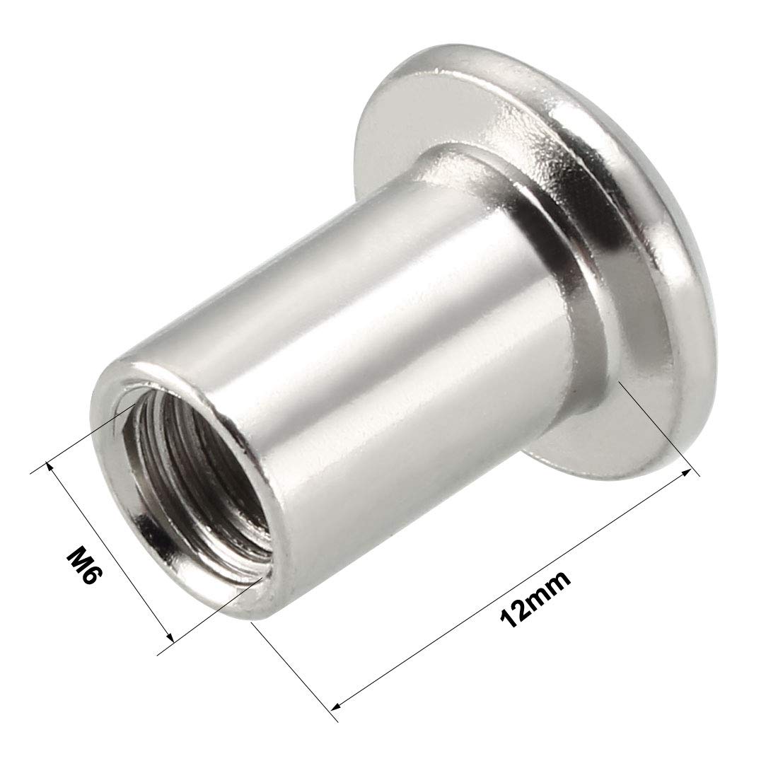 sourcing map M6x12mm insert écrou hexagonal nickelé lot 20