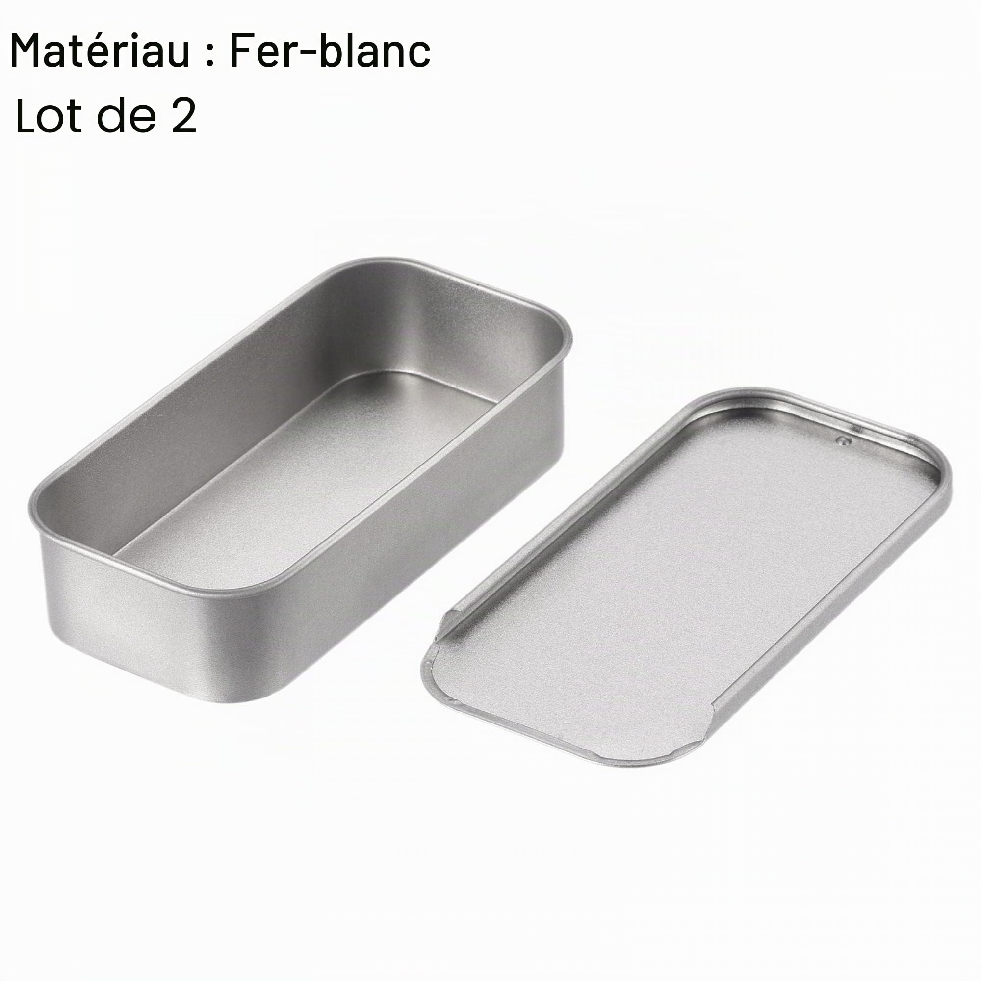 sourcing map boîte métal étain argenté 90x45mm 2 pcs
