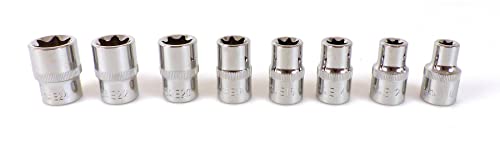 PRECISION STEEL Outillage 9 douilles étoiles E10-E24 1/2"