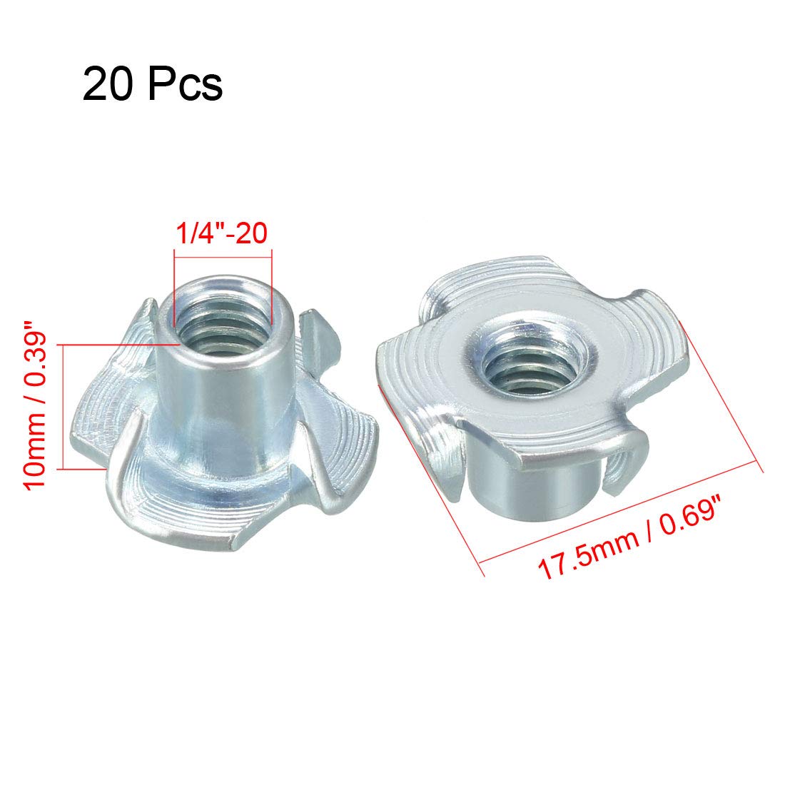 Sourcing Map 1/4"-20 écrou à griffe acier lot 20 pièces