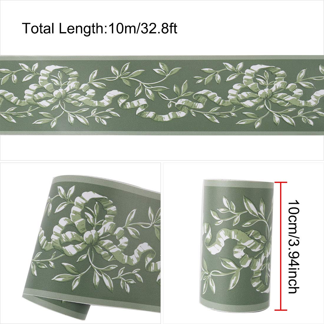 Sourcing Map 10cmx10m frise murale verte branche PVC