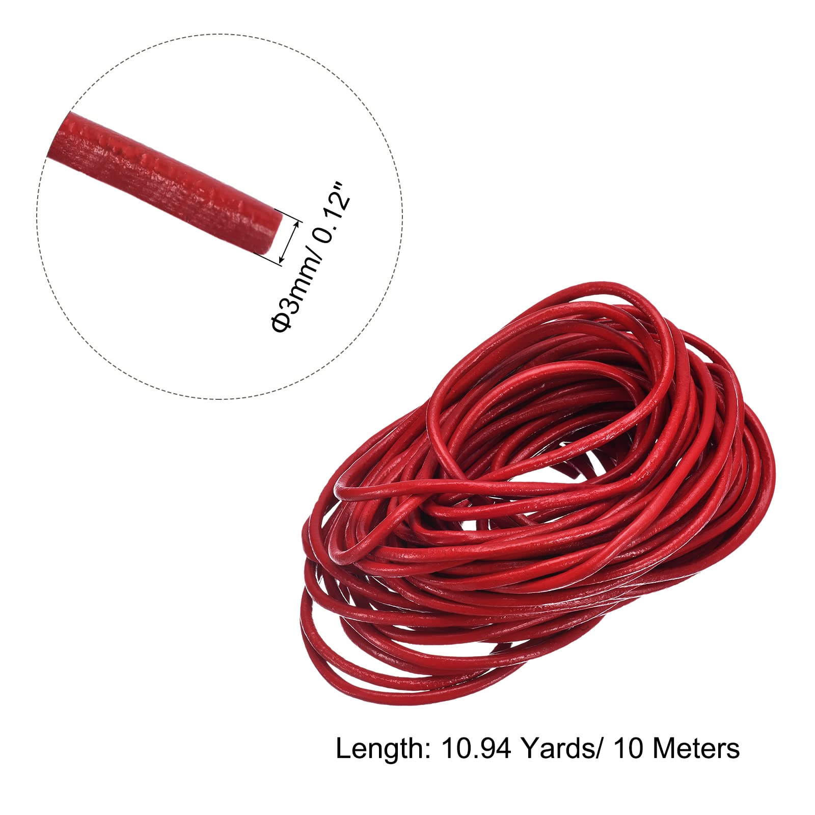 Sourcing Map Cordon cuir rond 3mm rouge foncé 10m