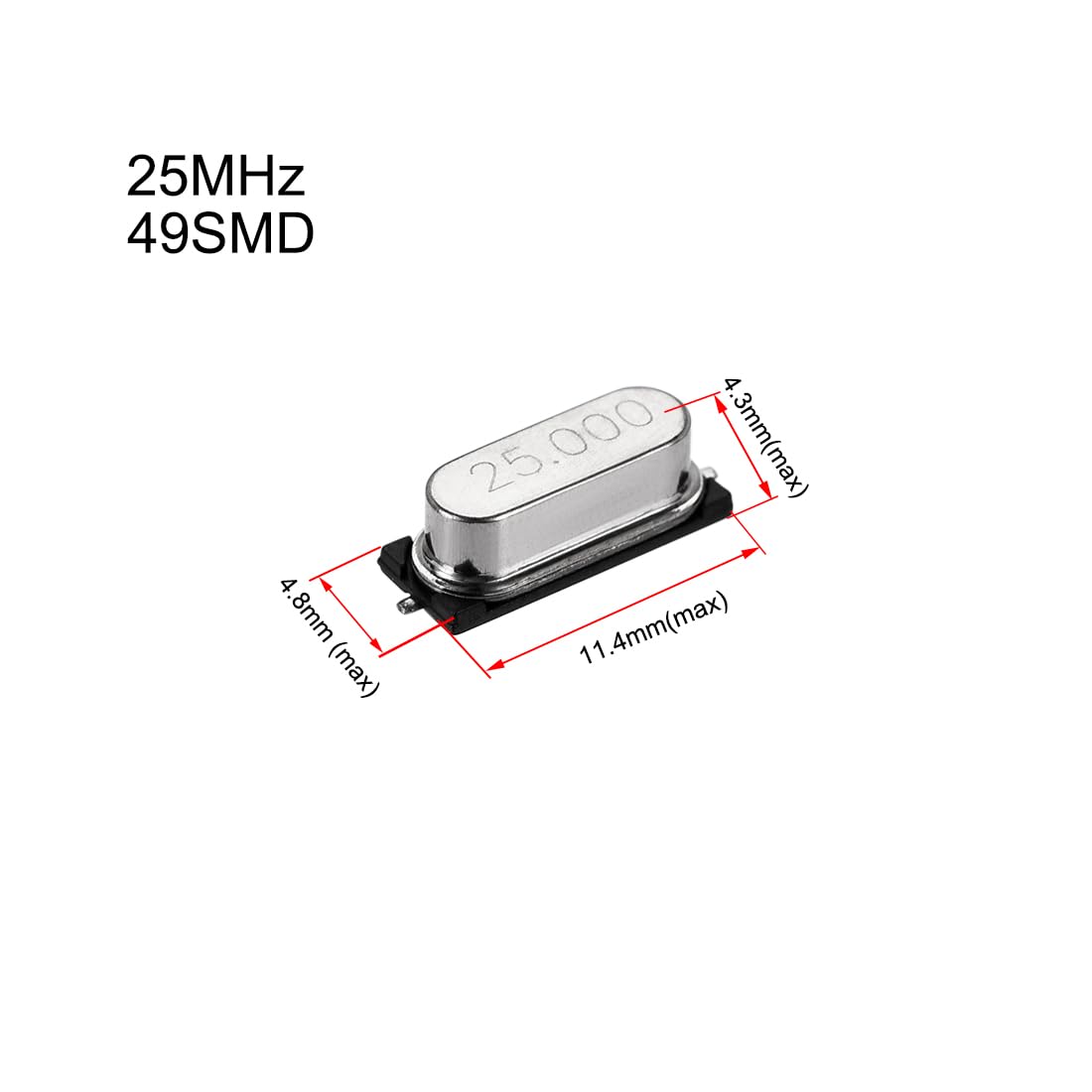 sourcing map Oscillateur Quartz 25MHz 5Pcs CMS 49SMD