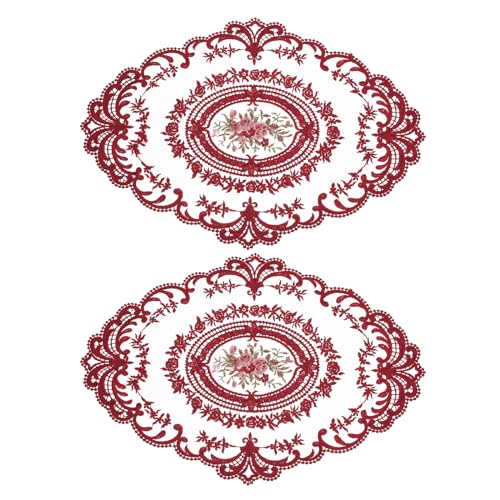 Sourcing Map Lot 2 sets de table dentelle rouge ovale