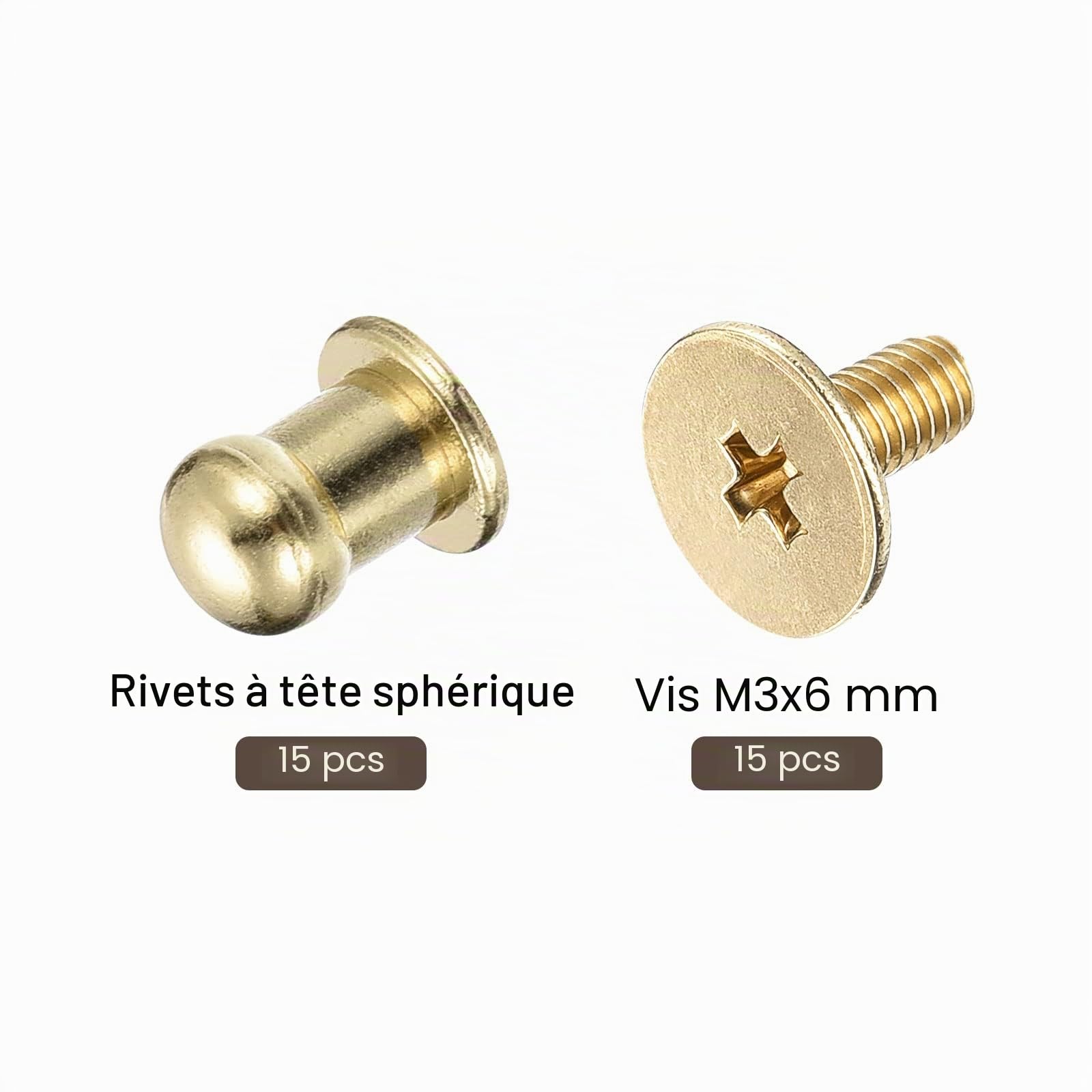Sourcing Map Rivets vis cuir doré 5 mm lot 15 maroquinerie