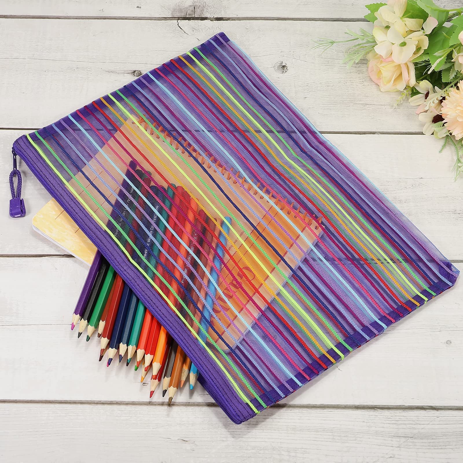 sourcing map pochette maille zippée A4 violet lot 6 nylon