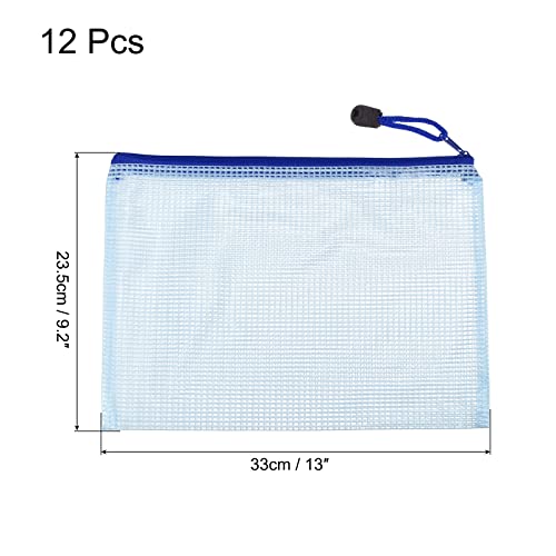 sourcing map Pochette A4 zippée bleue lot de 12 PVC