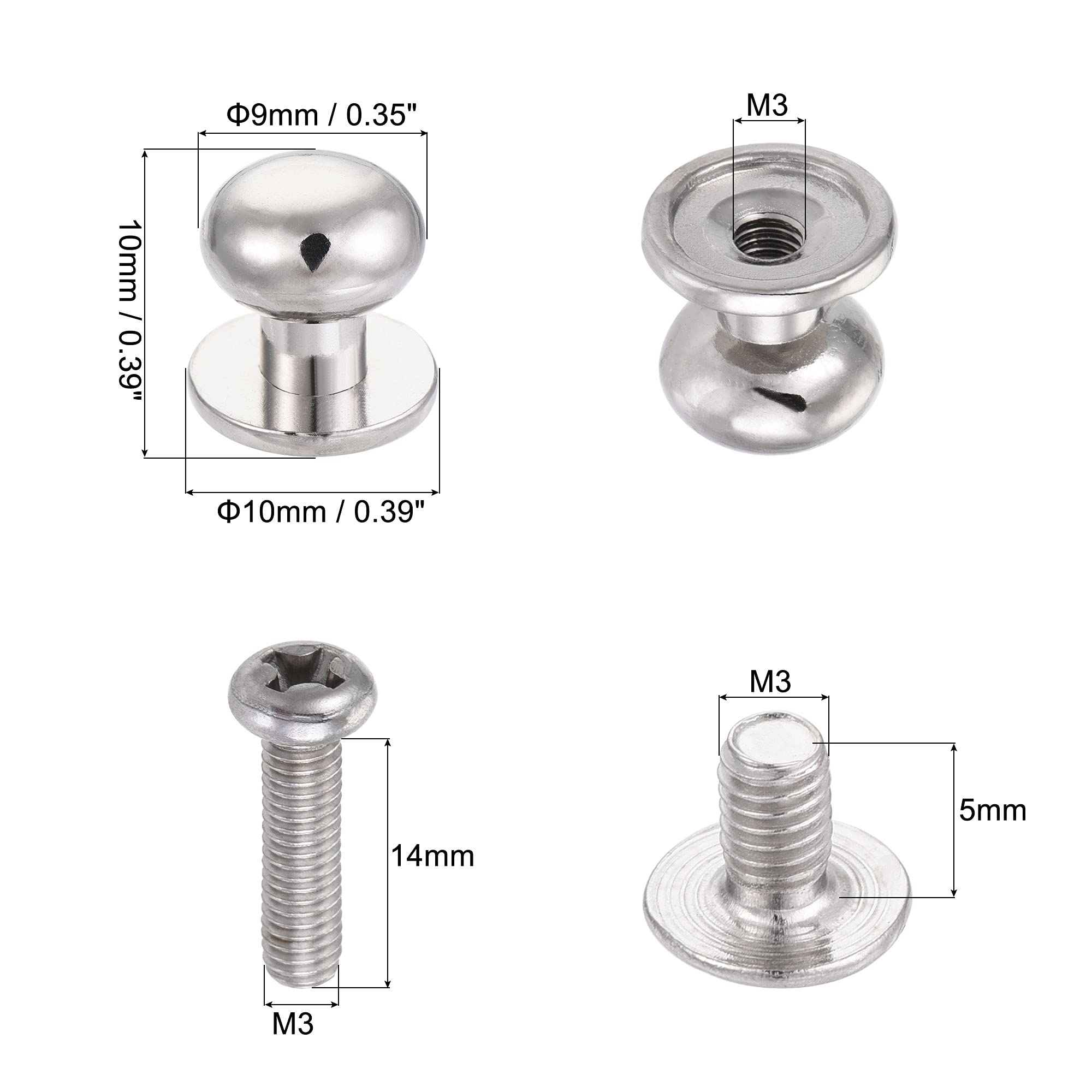 Sourcing Map Bouton meuble rond 9mm argenté 24pcs + vis
