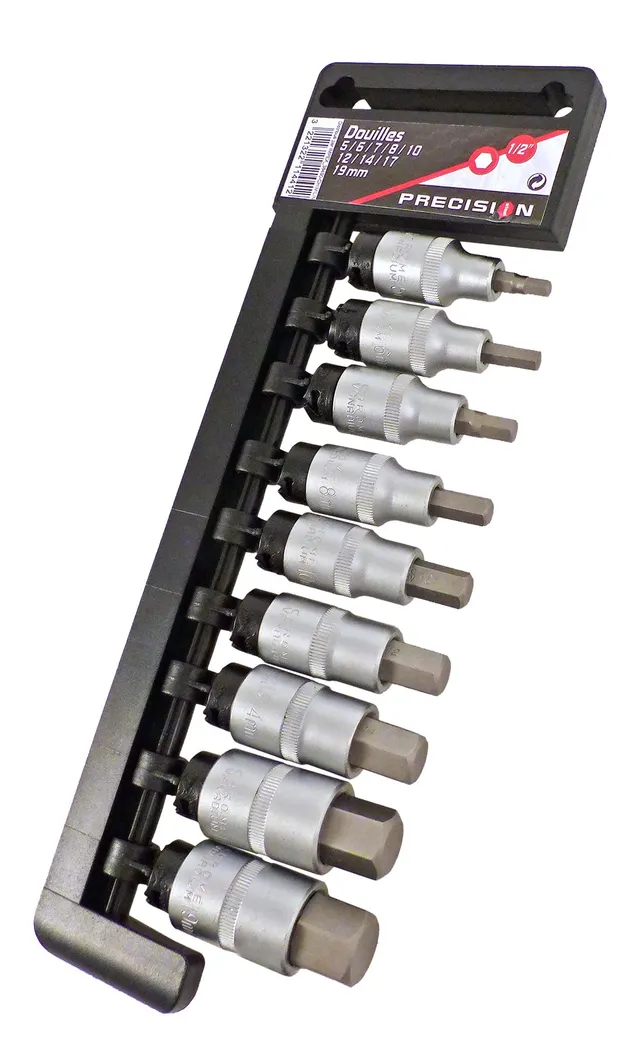 Precision Steel Outillage à main 9 douilles hexagonales 5-19mm 1/2"
