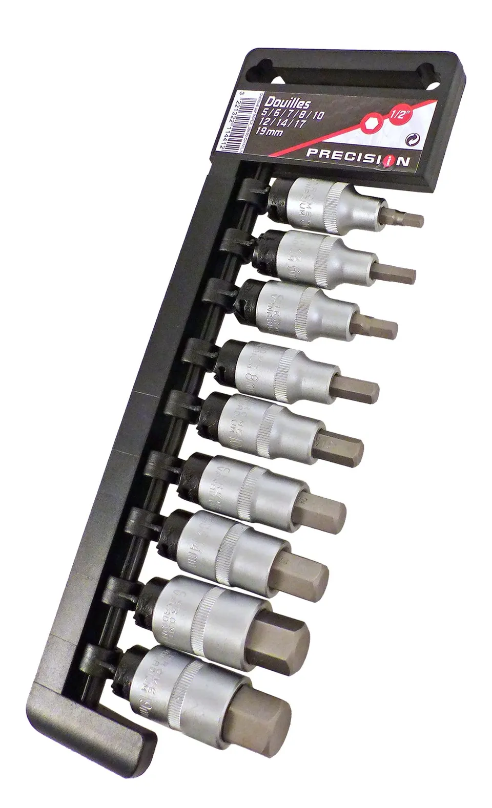 Precision Steel Outillage à main 9 douilles hexagonales 5-19mm 1/2"