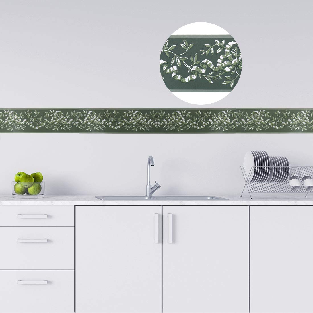 Sourcing Map 10cmx10m frise murale verte branche PVC