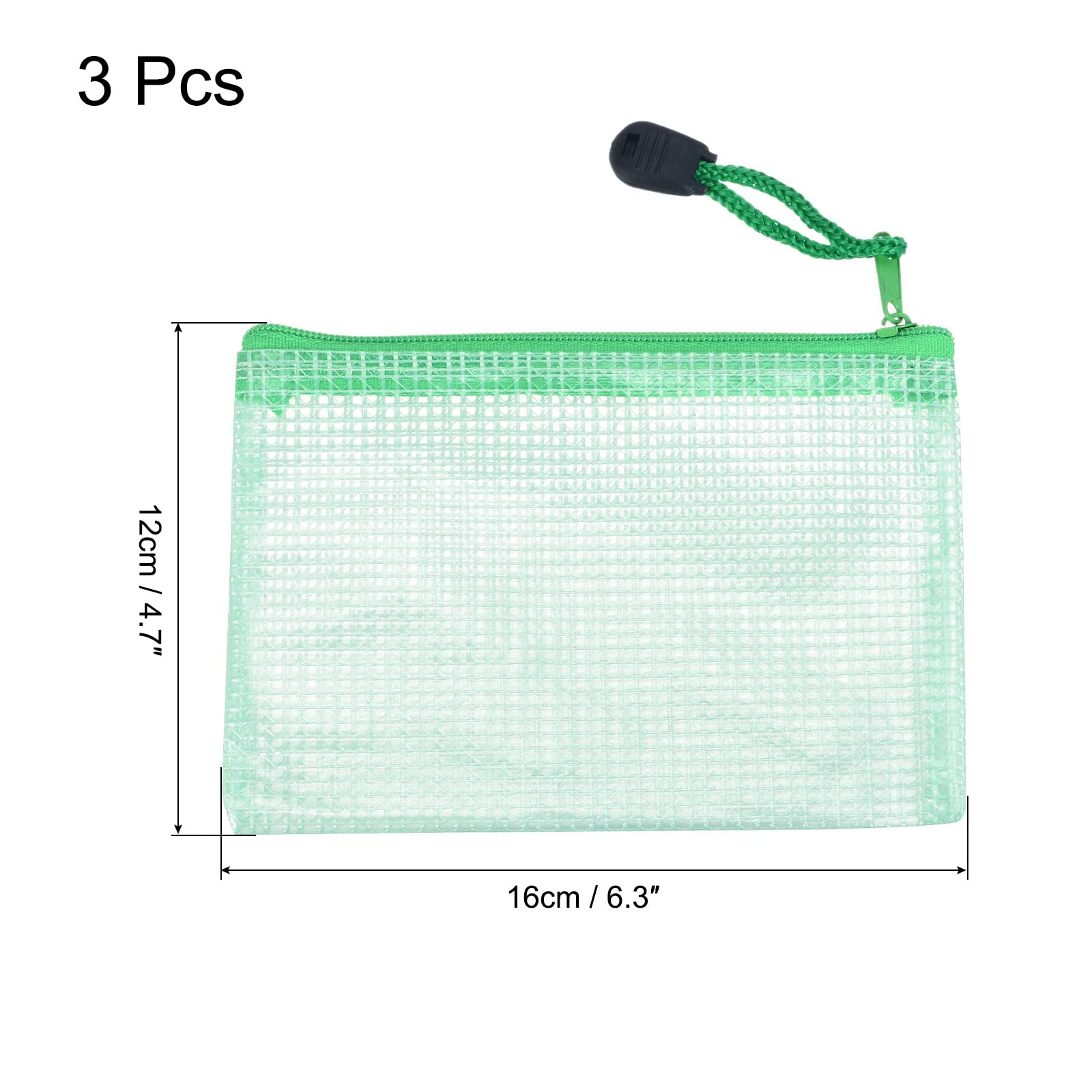 Sourcingmap pochette A6 zip verte lot de 3 PVC