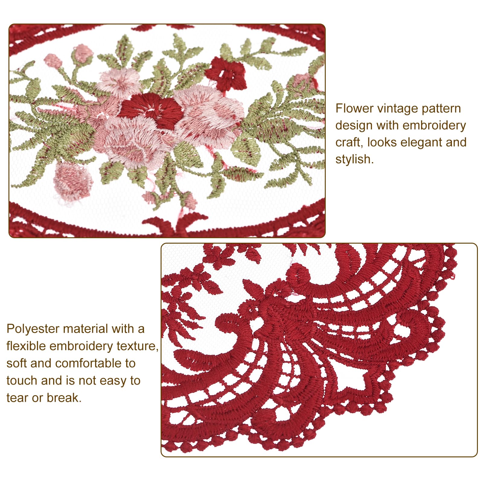 Sourcing Map Lot 2 sets de table dentelle rouge ovale