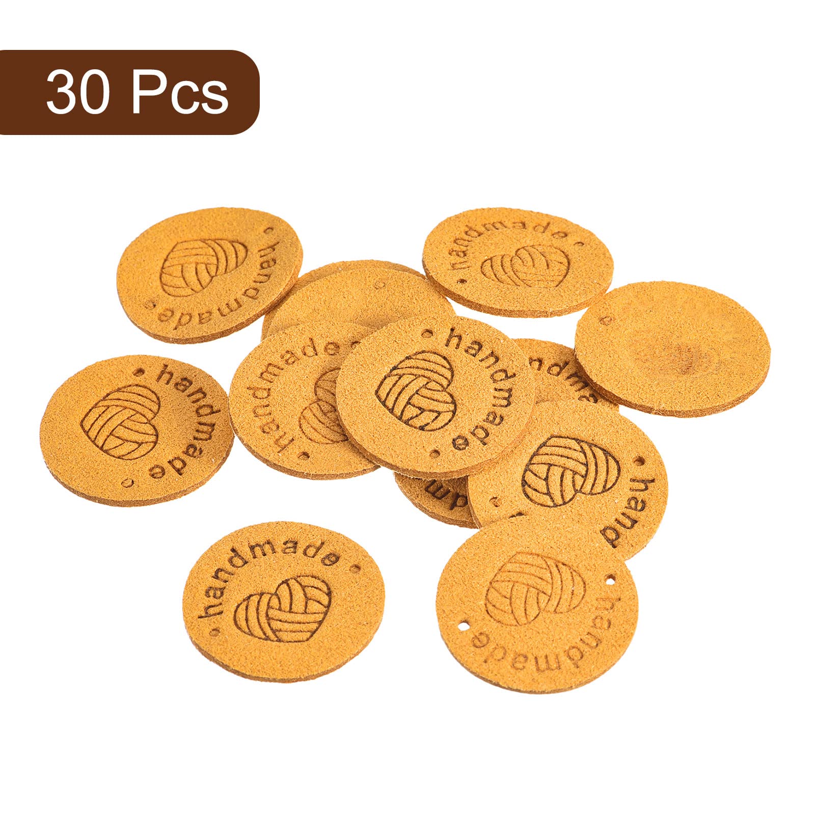 Sourcing Map étiquette cuir 25mm jaune 30 pcs fait main à coudre