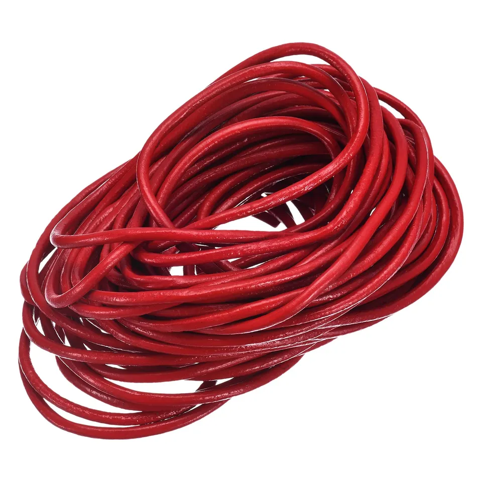 Sourcing Map Cordon cuir rond 3mm rouge foncé 10m