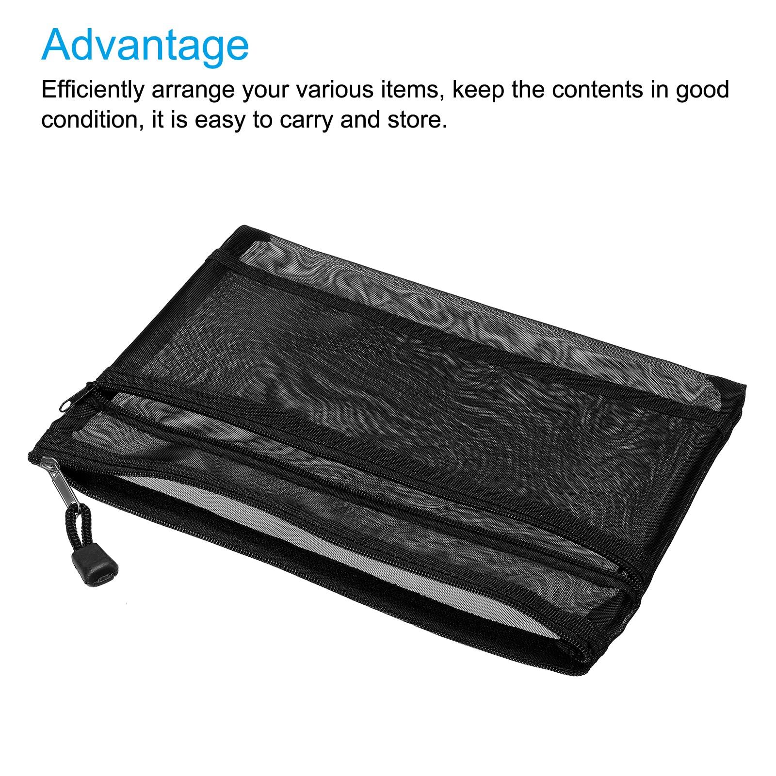 sourcing map A5 pochette maille zippée noire lot de 6 nylon