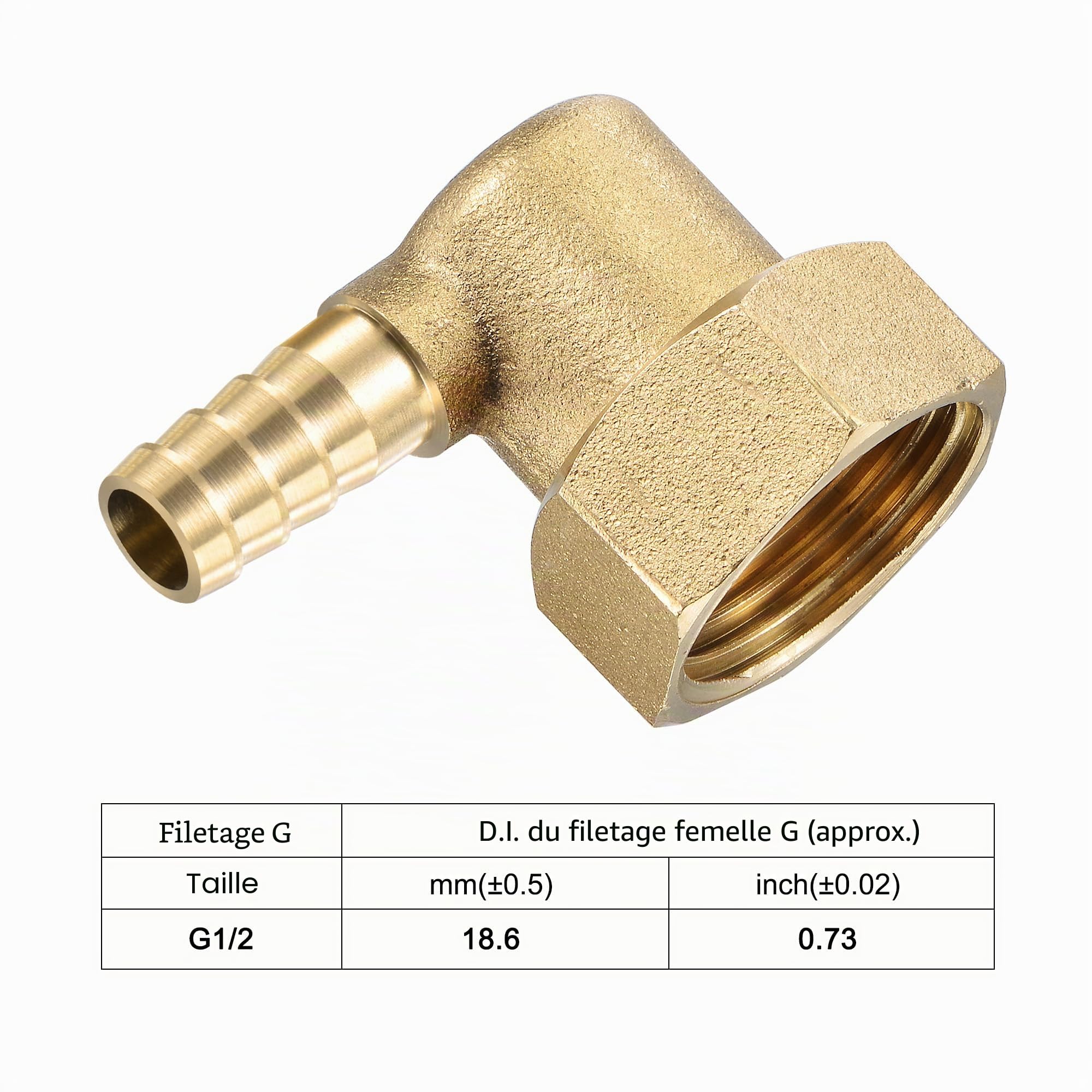 Sourcing Map Raccord Cannelé Laiton Coudé 8mm G1/2 Femelle