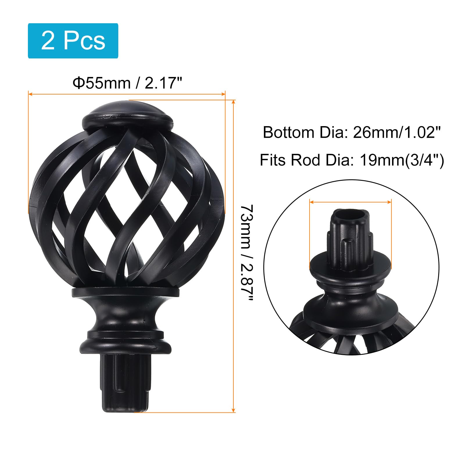 Sourcing Map Embouts Tringle Rideau Noir 2 Pcs 19mm