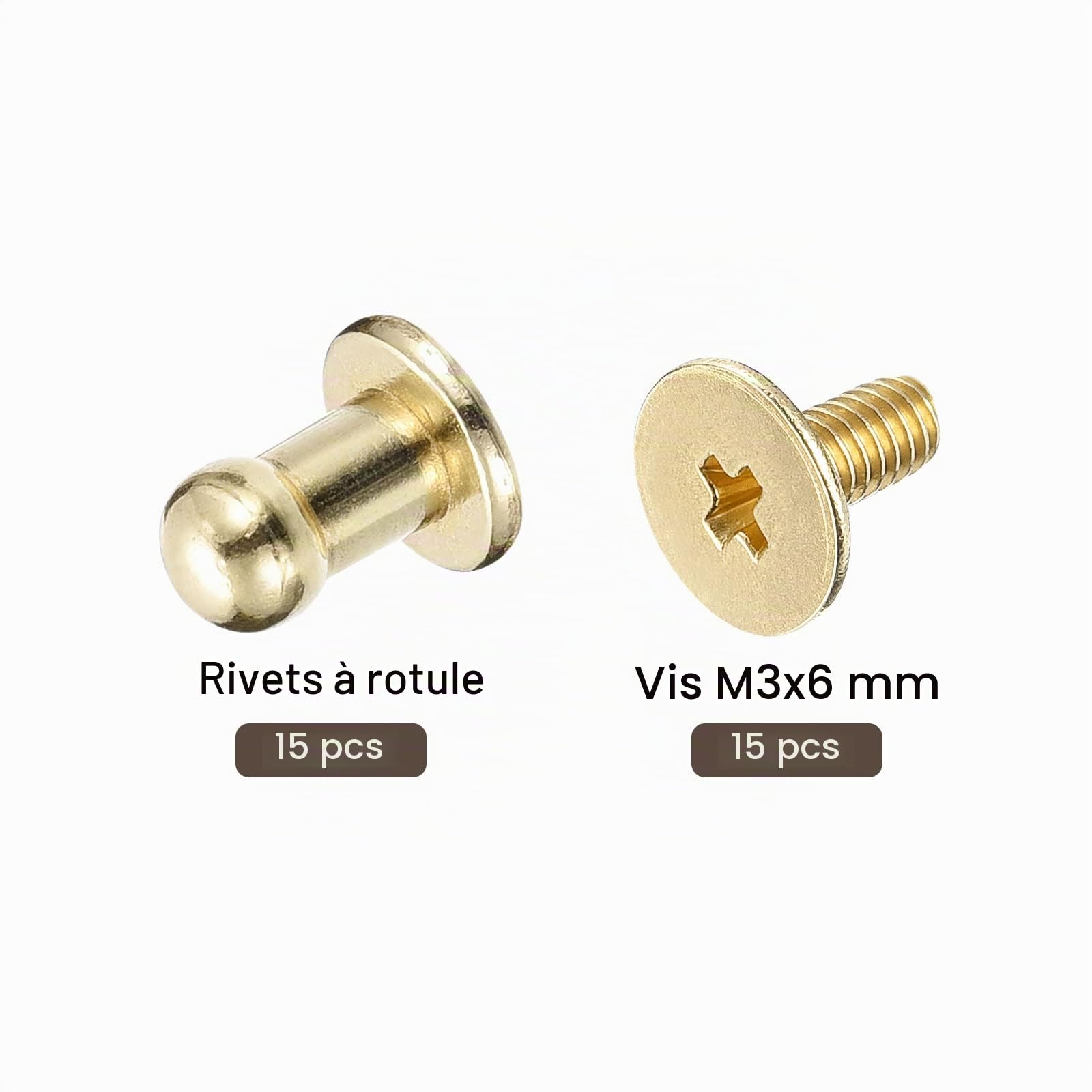 sourcing map rivet cuir tête boule 4mm doré métal lot de 15