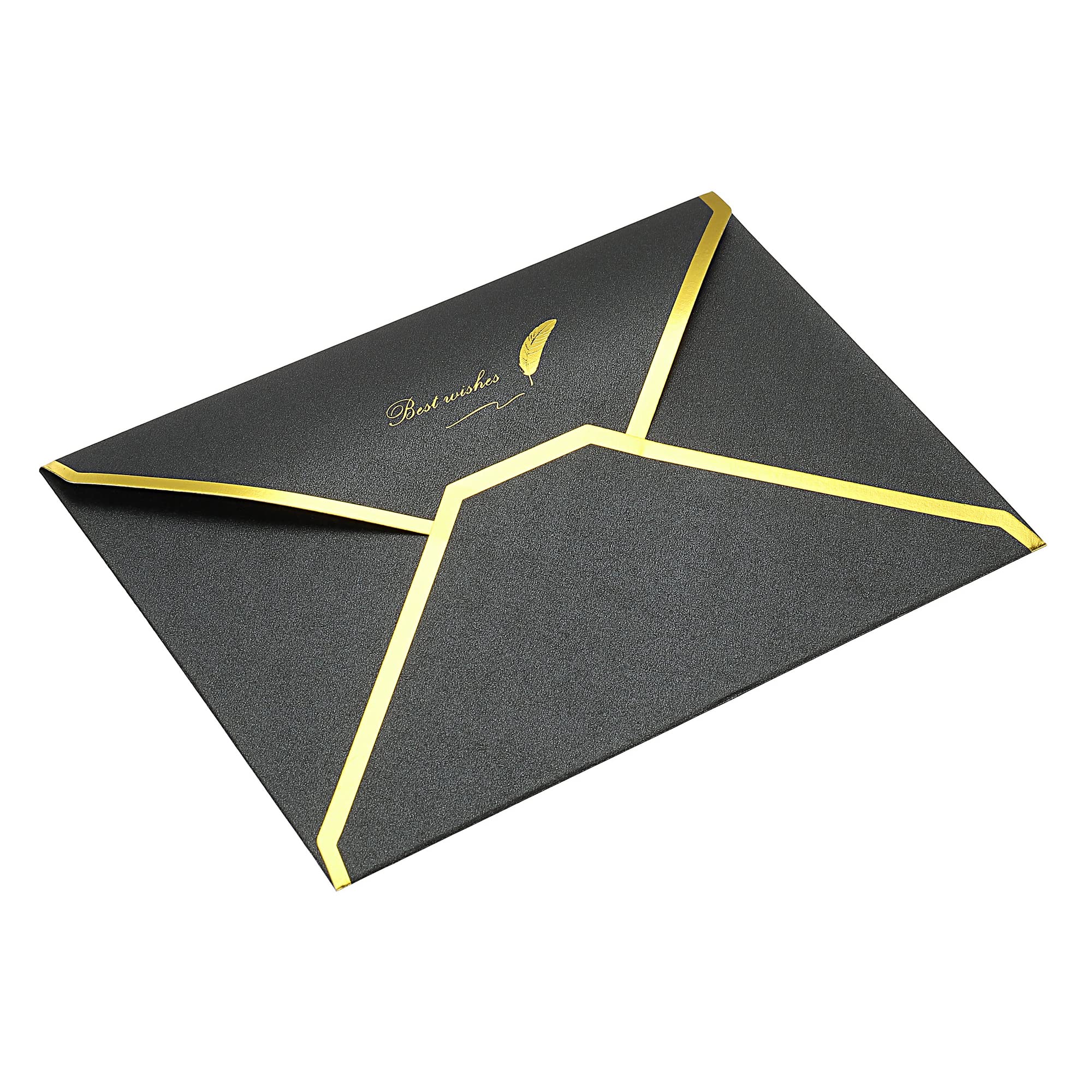 Sourcing Map 20 Enveloppes B6 Noires Rabat V Bord Doré
