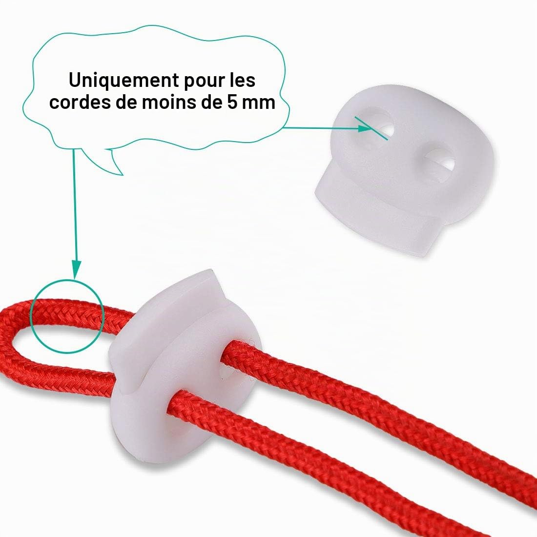 sourcing map Arrêts cordon double trou blancs lot 20 plastique