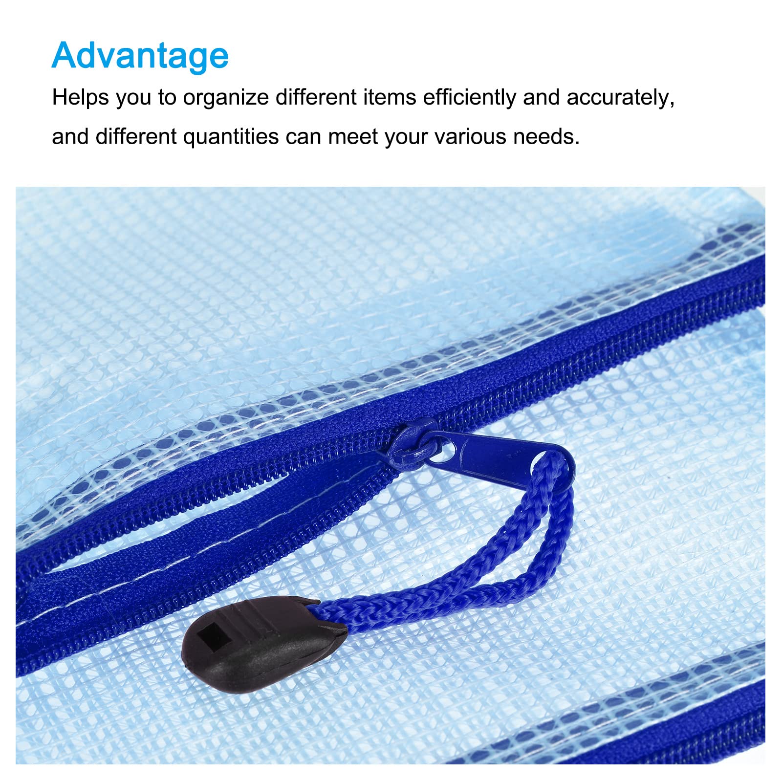 sourcing map Pochette zippée bleue lot de 3 PVC 23,5 cm