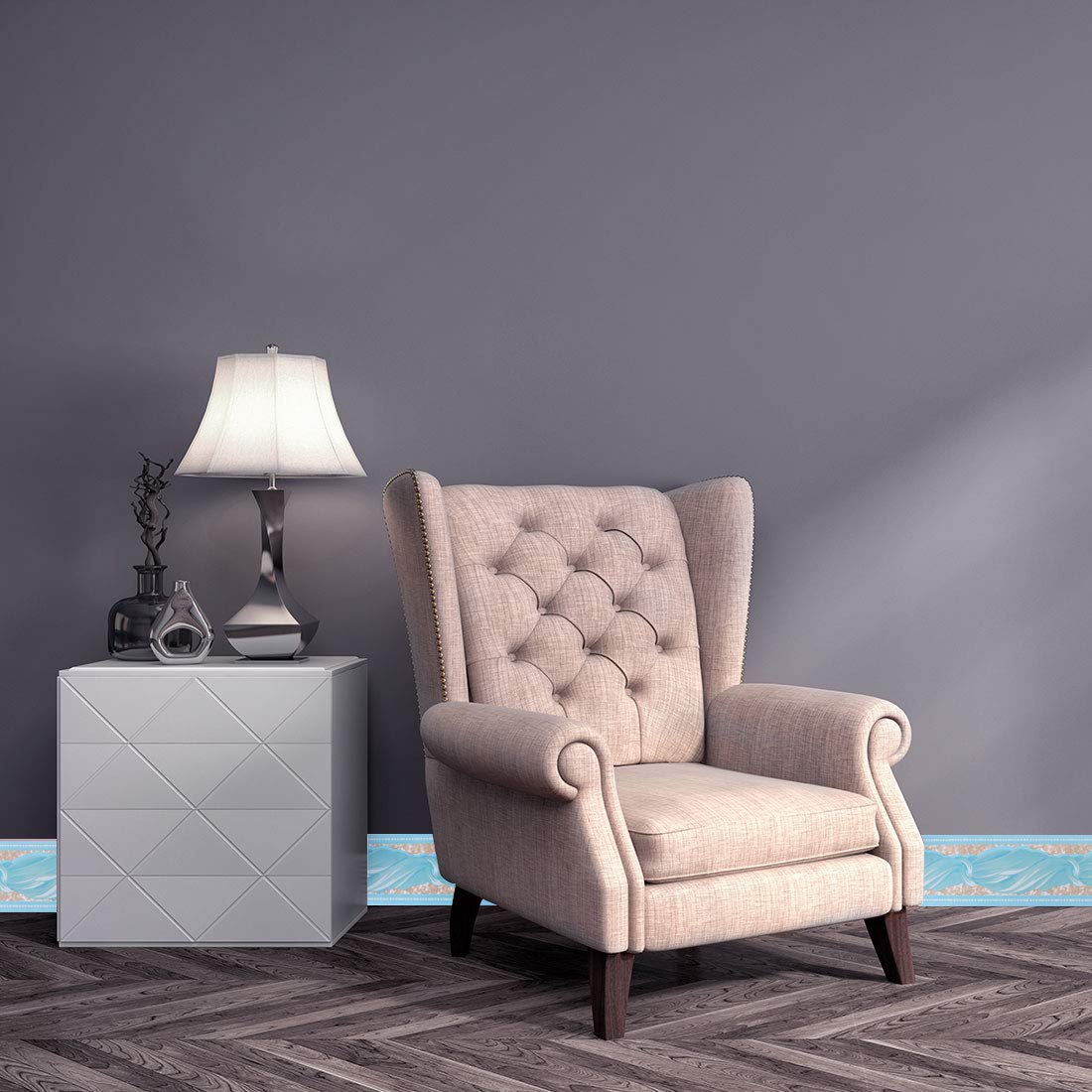 sourcing map Home & Garden frise murale bleue vague 10cmx10m