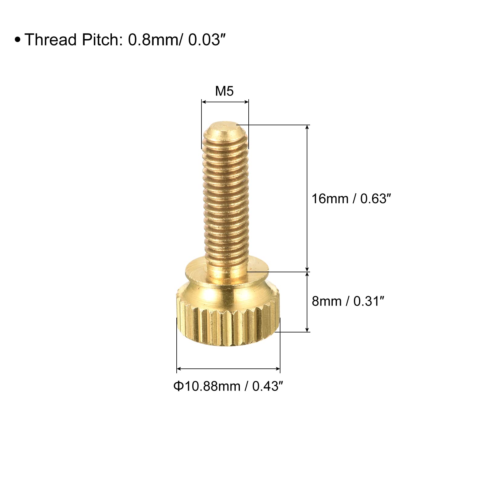 Sourcingmap Vis moletées laiton M5x16 mm tête ronde lot 5