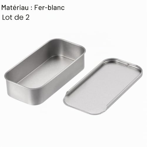 sourcing map boîte métal étain argenté 90x45mm 2 pcs