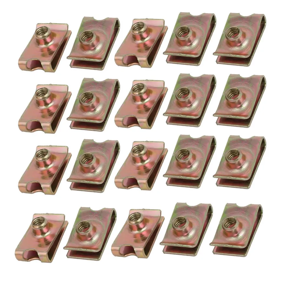 sourcing map Écrou U M6 clips carénage auto 20pcs fer laiton