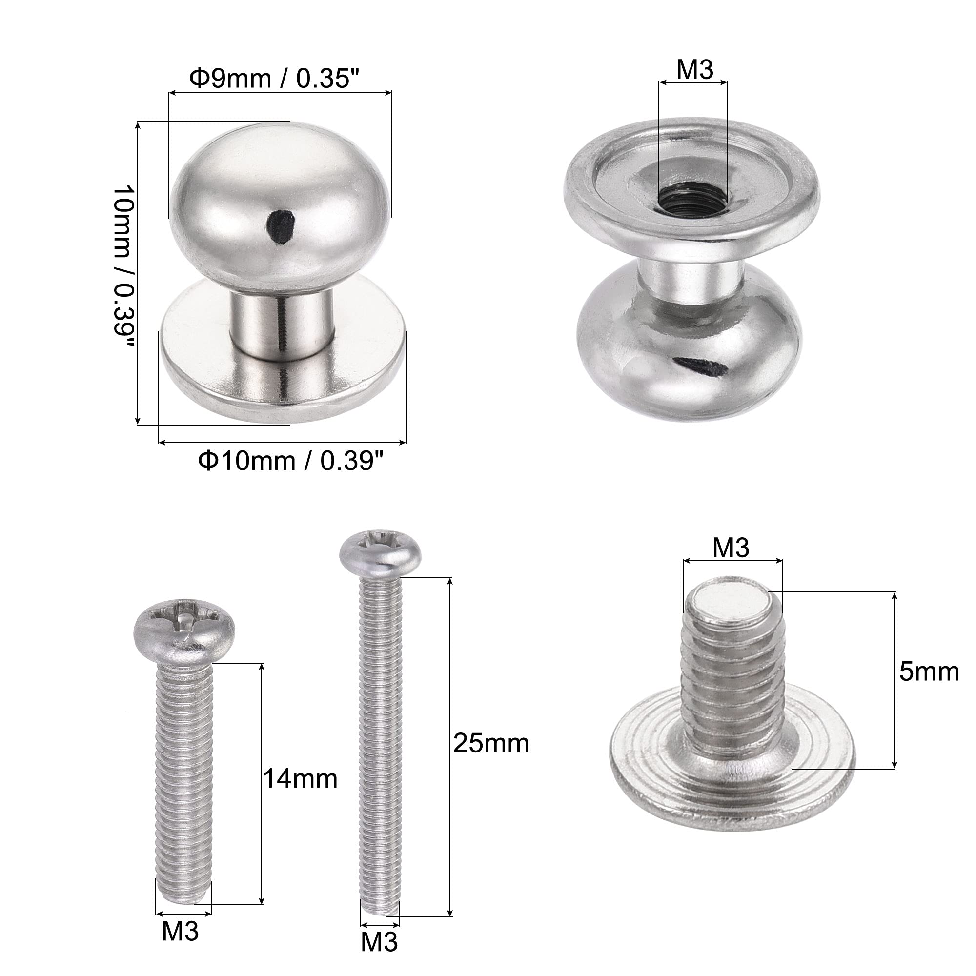 sourcing map Home & Garden bouton meuble 9mm argenté lot 10 zinc