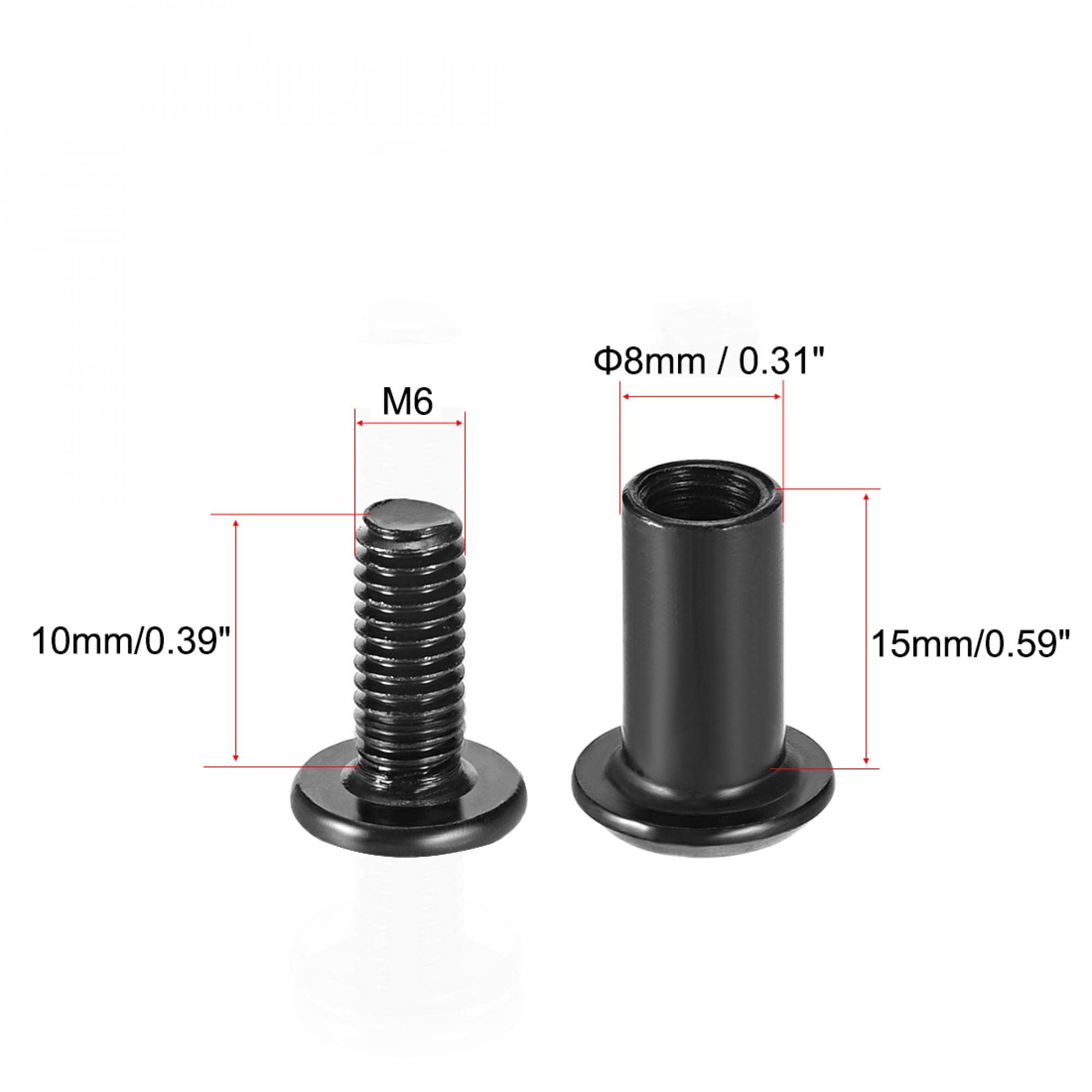 sourcing map vis reliure M6x10mm noir trou 8mm 10 sets