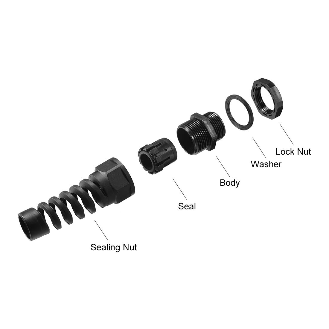 Sourcing Map Presse-étoupe PG7 nylon IP68 noir 2pcs