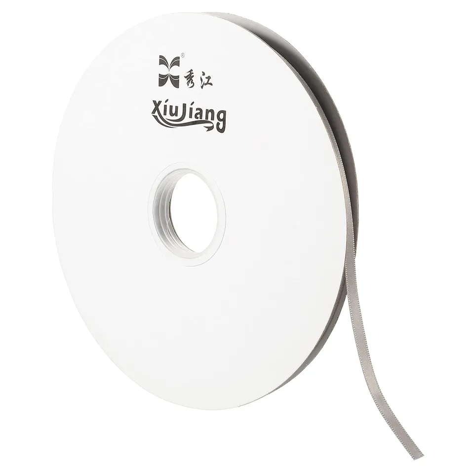 sourcing map Ruban Satin Gris 7mm x 91,4m Rouleau Polyester