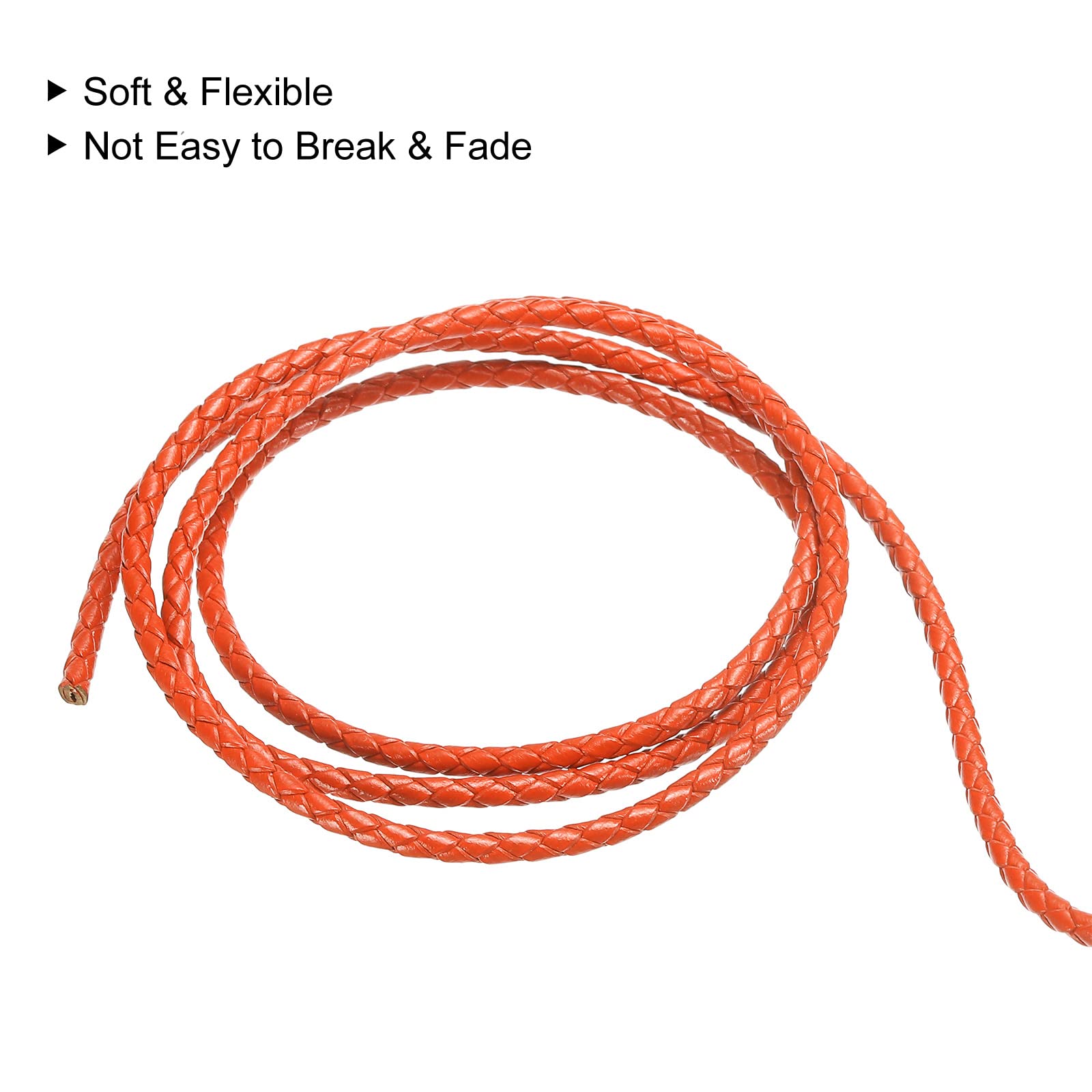 Sourcing Map Corde Cuir Tressé Orange 3mm 2m