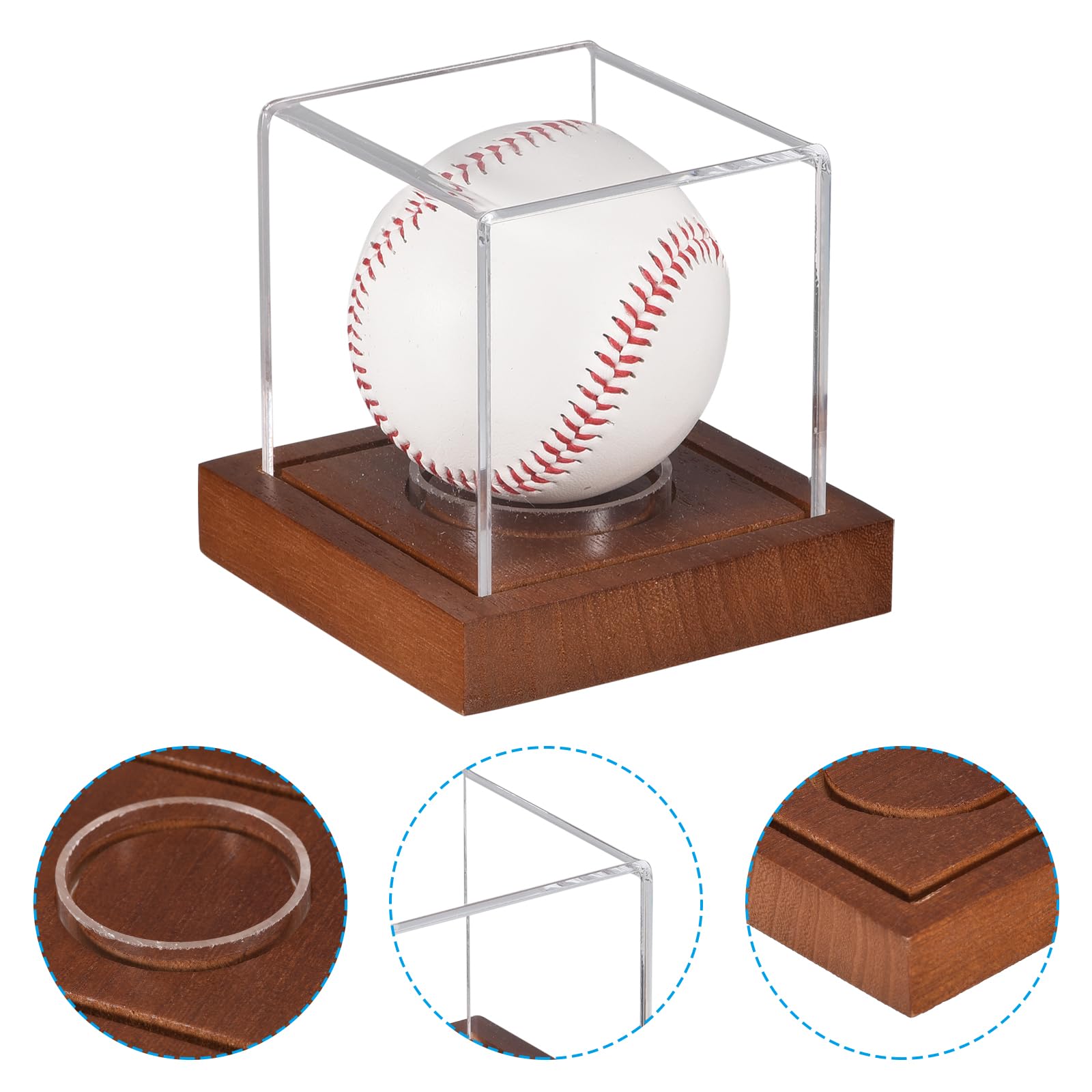 Sourcingmap Vitrine balle baseball acrylique socle bois 8 cm