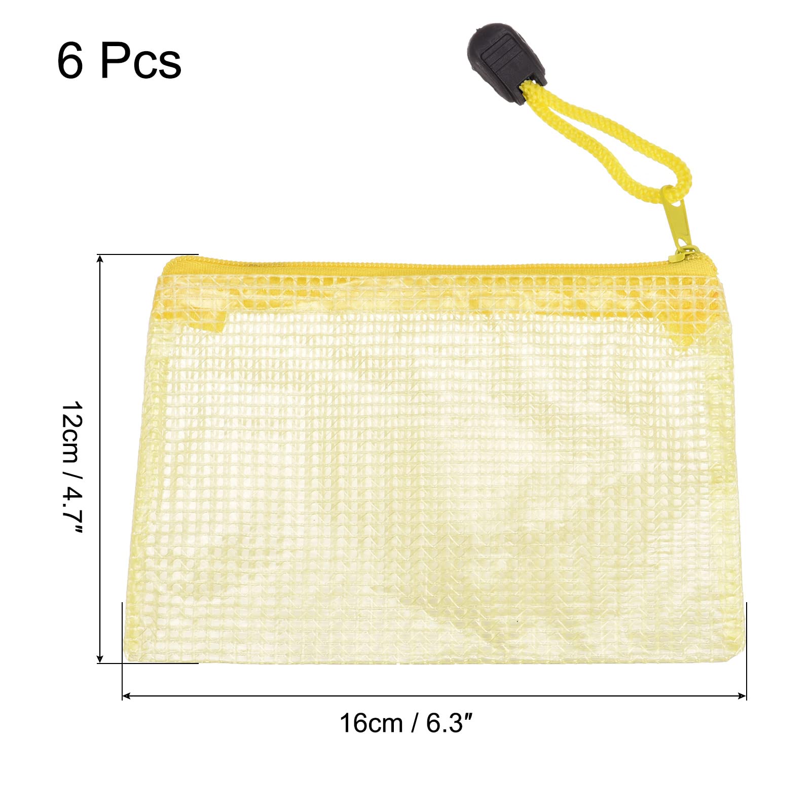 sourcing map Pochette A6 zippée jaune lot de 6 PVC