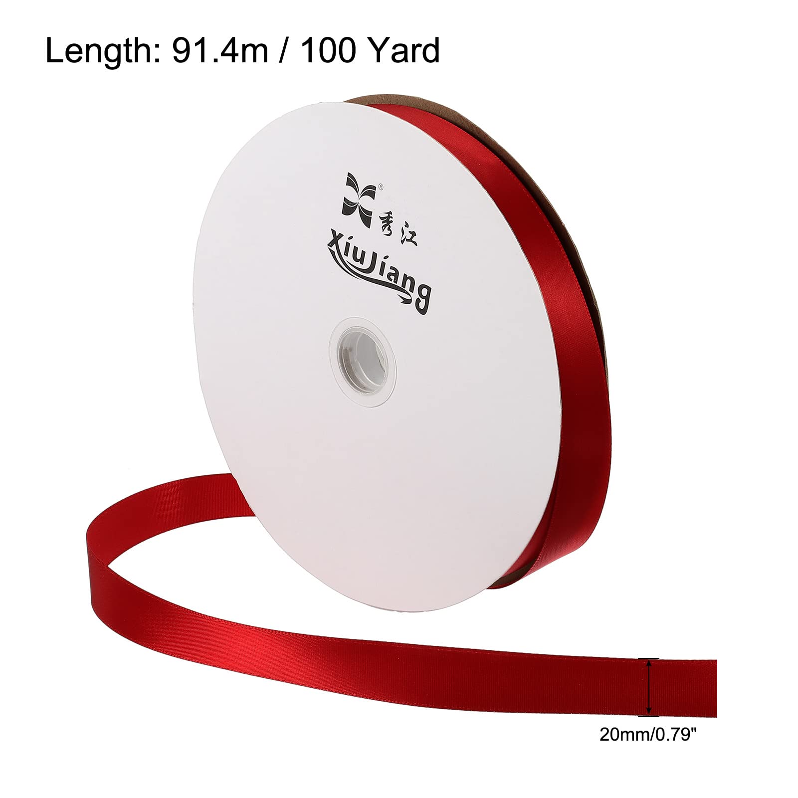 Sourcing Map Ruban Satin Rouge Rubis 20mm x 91,4m Rouleau