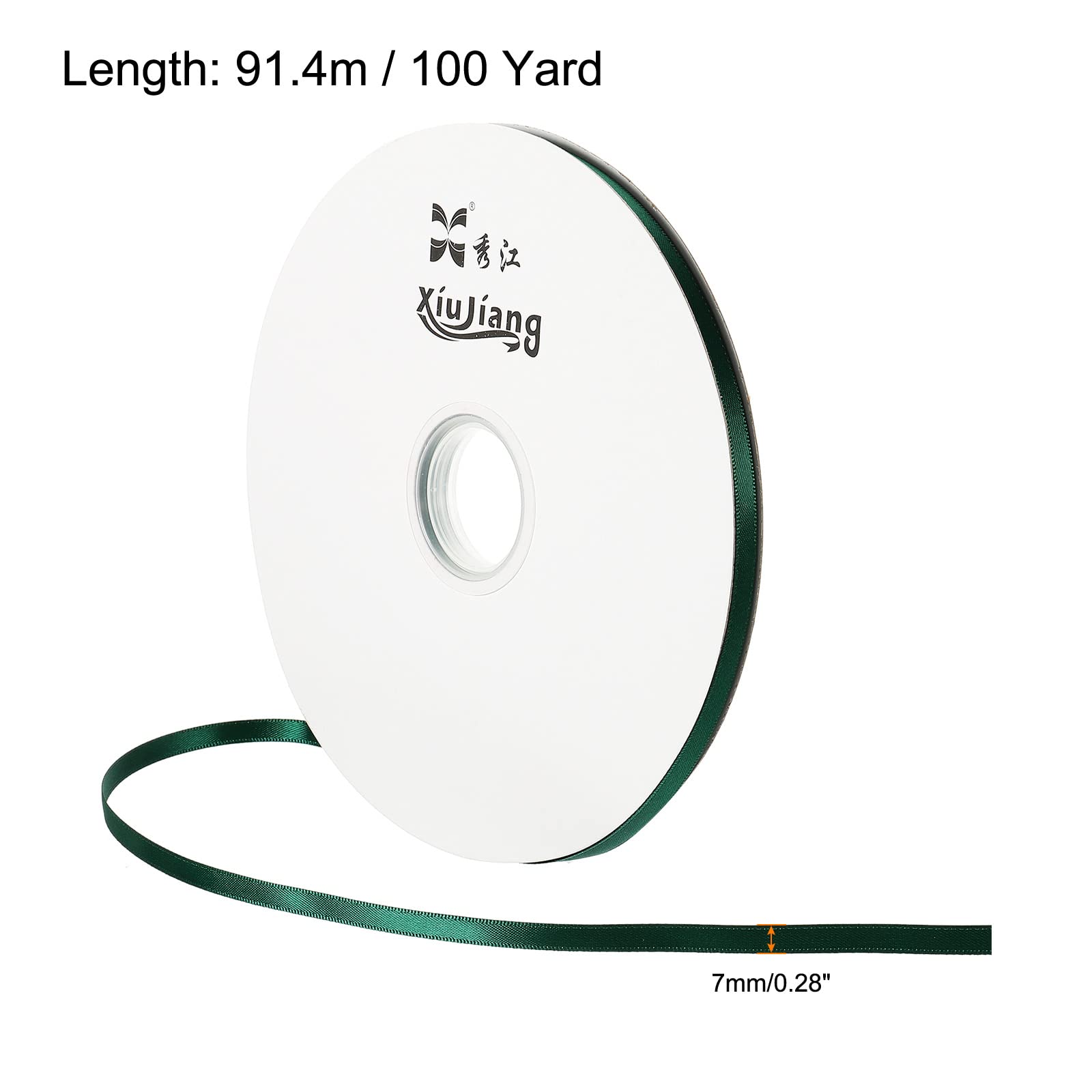 sourcing map Ruban Satin Vert Foncé 7mm x 91,4m Double Face
