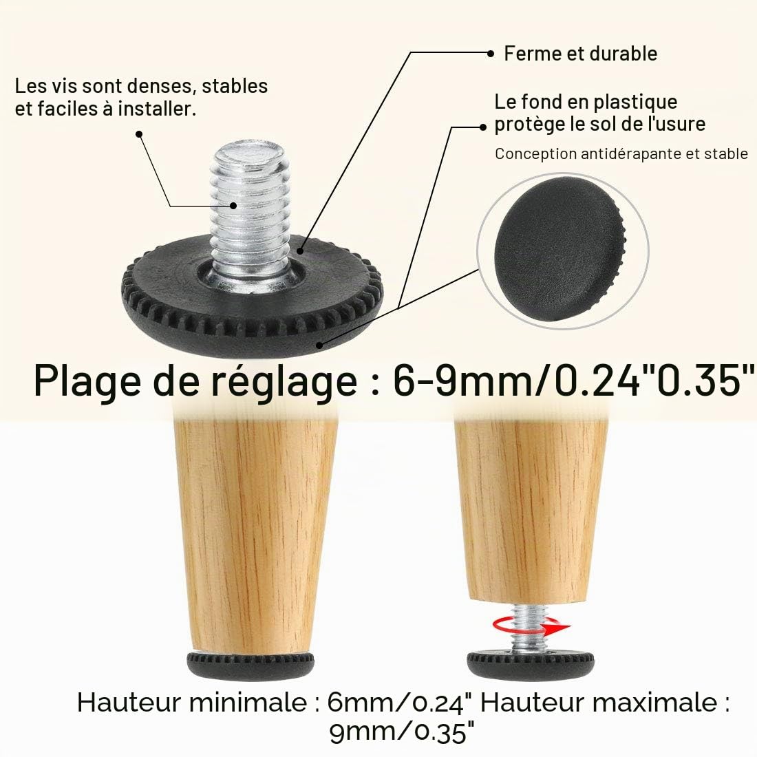 Sourcingmap Home M8 pied réglable meuble 25 mm lot 20