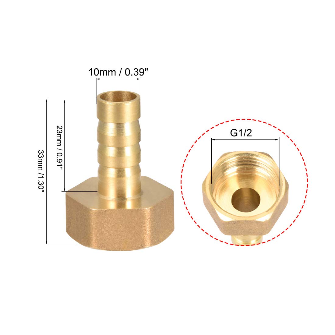 Sourcing Map Industrial Raccord Cannelé Laiton 10mm G1/2 2pcs