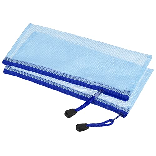 sourcing map Pochette zippée bleue lot de 3 PVC 23,5 cm